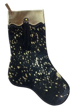 Showman Gold Acid Wash Cowhide Leather Christmas Stocking